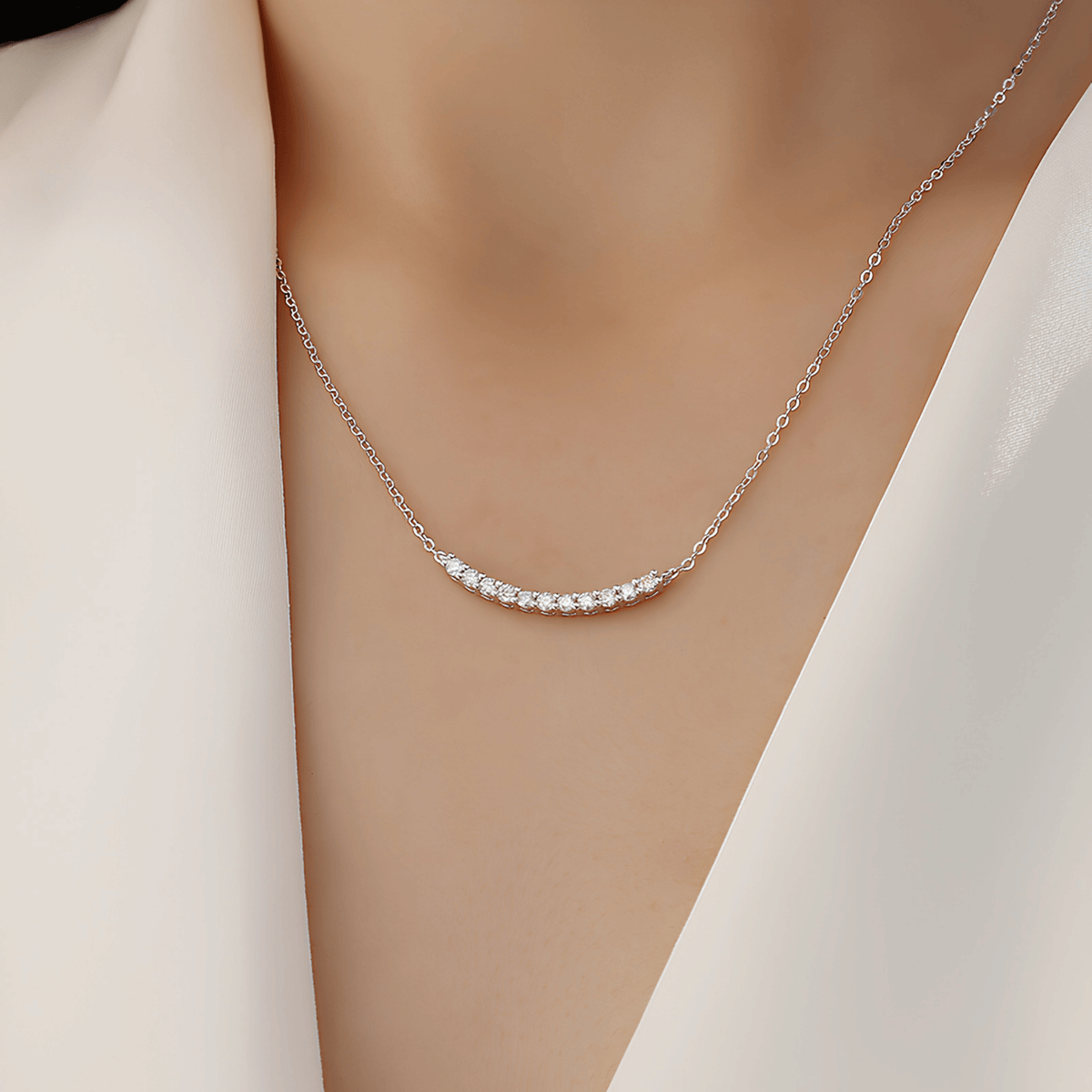 Moissanite Curved Bar Necklace in 925 Sterling Silver