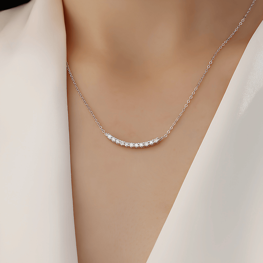 Moissanite Curved Bar Necklace in 925 Sterling Silver