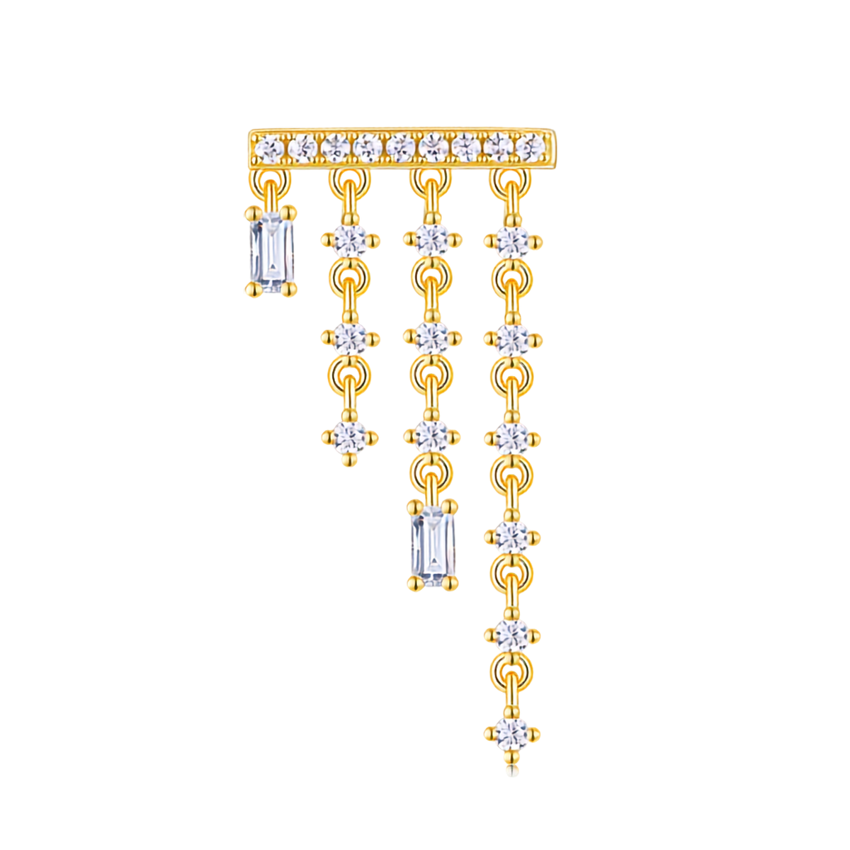 14K Gold Plated 925 Sterling Silver Moissanite Tassel Stud Earrings with Baguette Drops