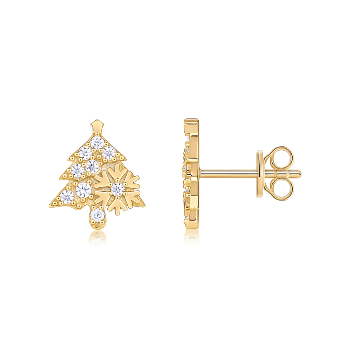14K Gold Plated 925 Sterling Silver Moissanite Christmas Tree Stud Earrings (11.8mm)