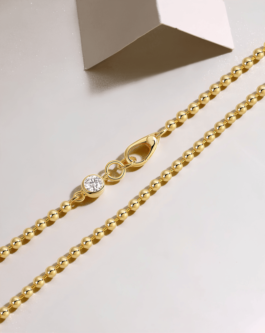 Moissanite Ball Chain Necklace – 14K Gold Plated Sterling Silver