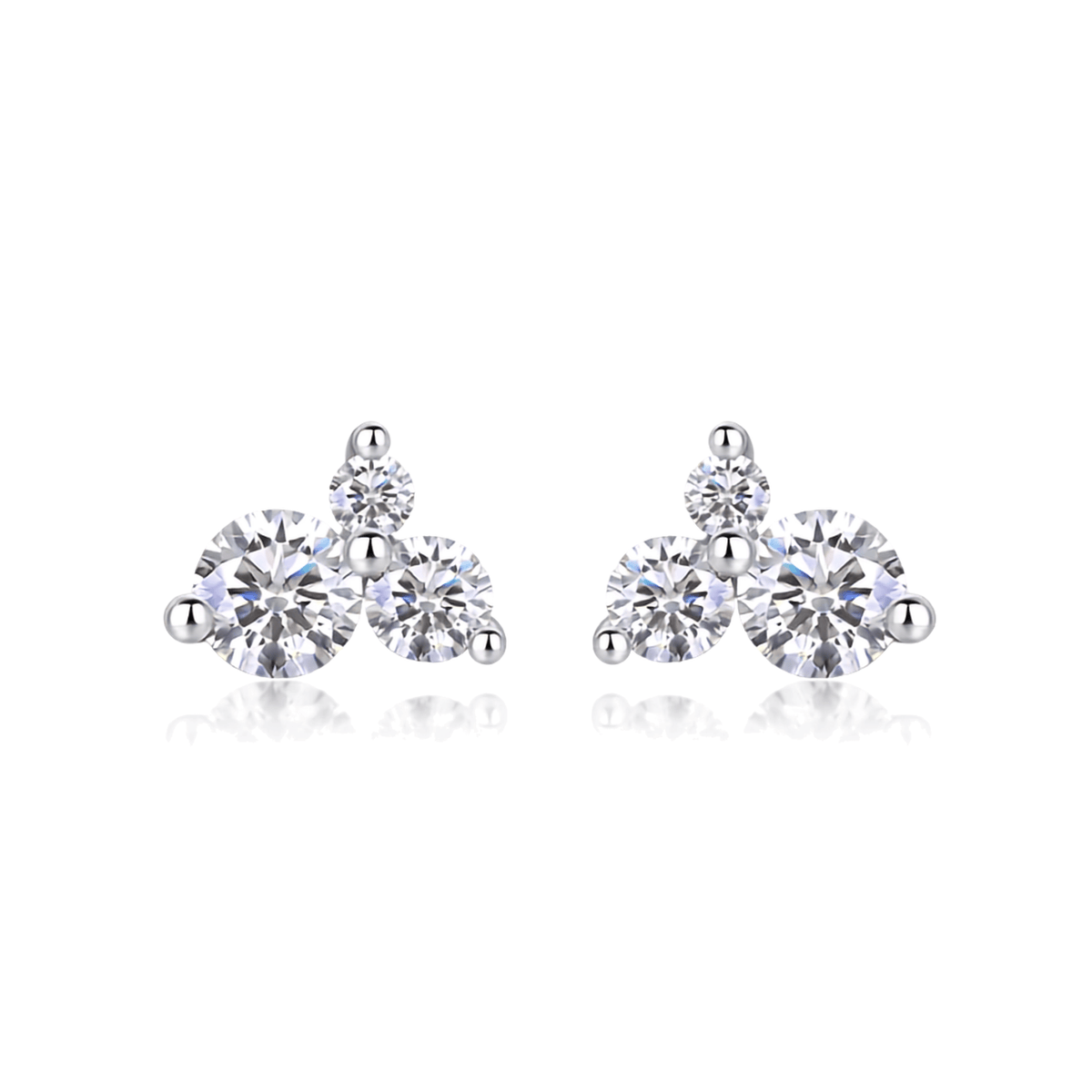 925 Sterling Silver Three-Stone Round Moissanite Cluster Stud Earrings