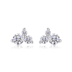 925 Sterling Silver Three-Stone Round Moissanite Cluster Stud Earrings