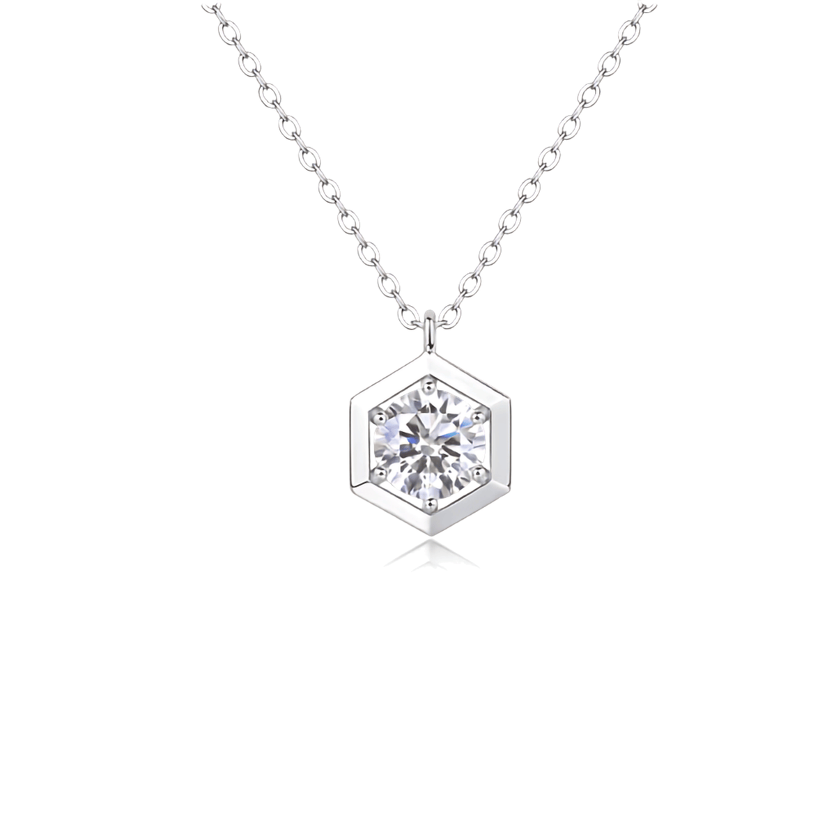 Moissanite Hexagon Solitaire Necklace – S925 Sterling Silver