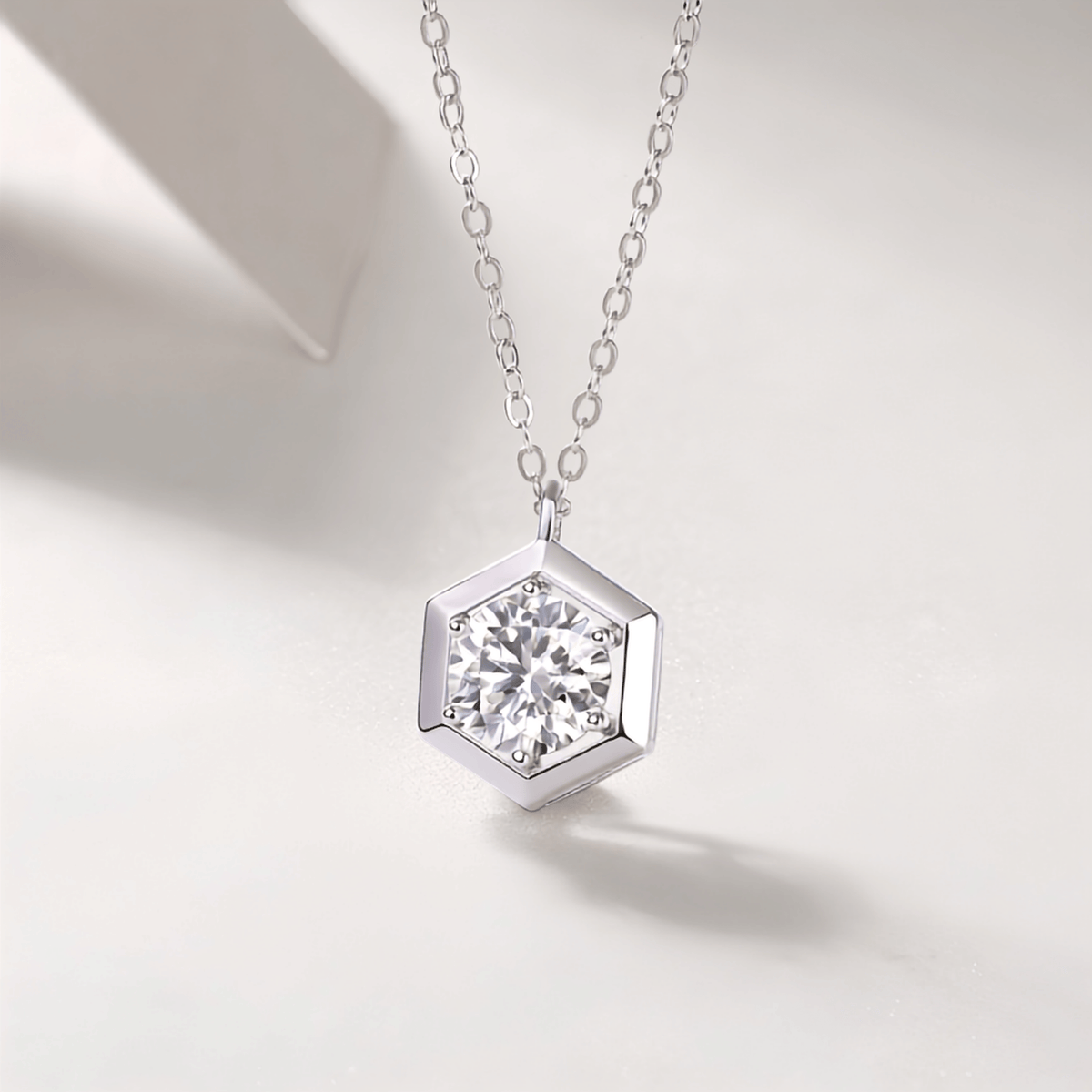 Moissanite Hexagon Solitaire Necklace – S925 Sterling Silver