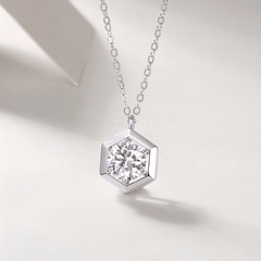 Moissanite Hexagon Solitaire Necklace – S925 Sterling Silver