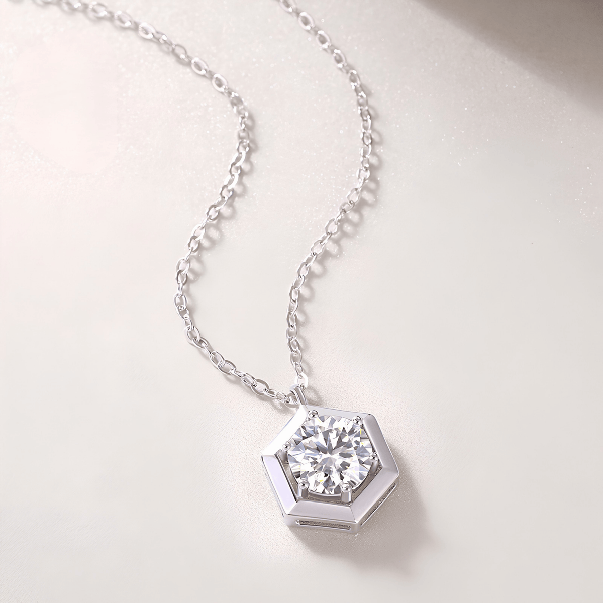 Moissanite Hexagon Solitaire Necklace – S925 Sterling Silver