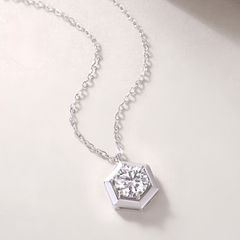 Moissanite Hexagon Solitaire Necklace – S925 Sterling Silver