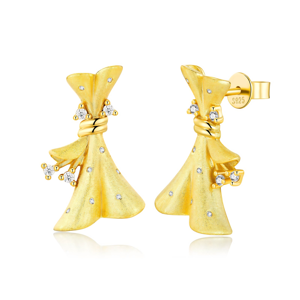 14K Gold Plated 925 Sterling Silver Sculptural Bow Moissanite Stud Earrings