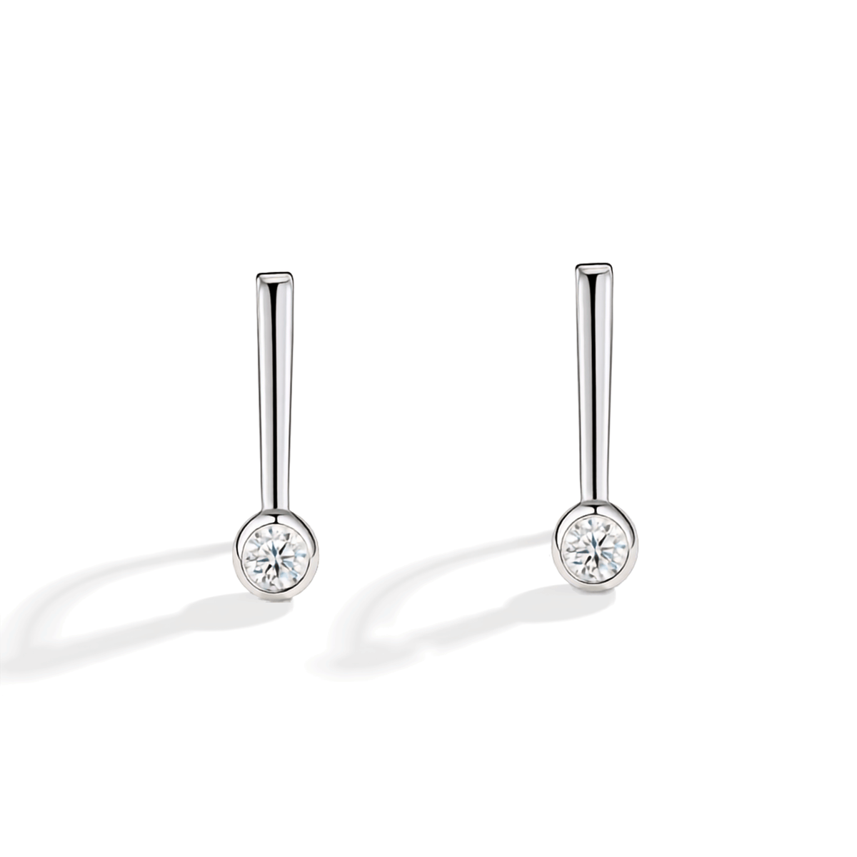 S925 Sterling Silver Bezel-Set Round Moissanite Drop Earrings — Modern Hook Dangle