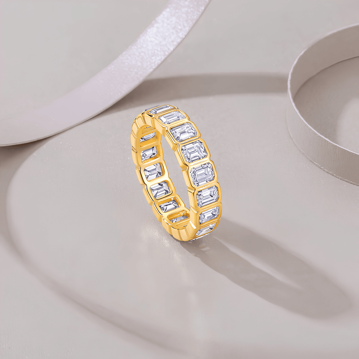18K Gold Plated Moissanite Eternity Band 925 Silver | Emerald Cut Full Eternity Ring | 5.4ct