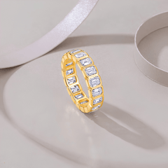 18K Gold Plated Moissanite Eternity Band 925 Silver | Emerald Cut Full Eternity Ring | 5.4ct