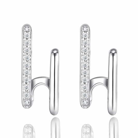 925 Sterling Silver Moissanite Geometric Ear Jacket Stud Earrings