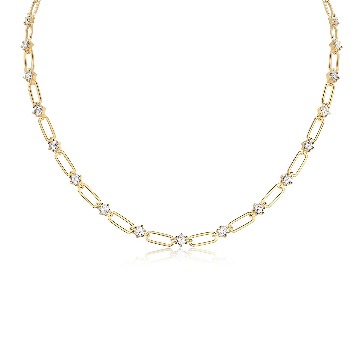Moissanite Paperclip Chain Necklace – 14K Gold Plated Sterling Silver