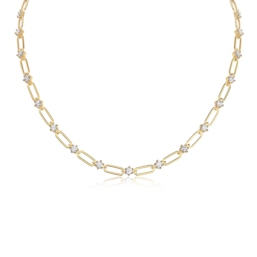 Moissanite Paperclip Chain Necklace – 14K Gold Plated Sterling Silver