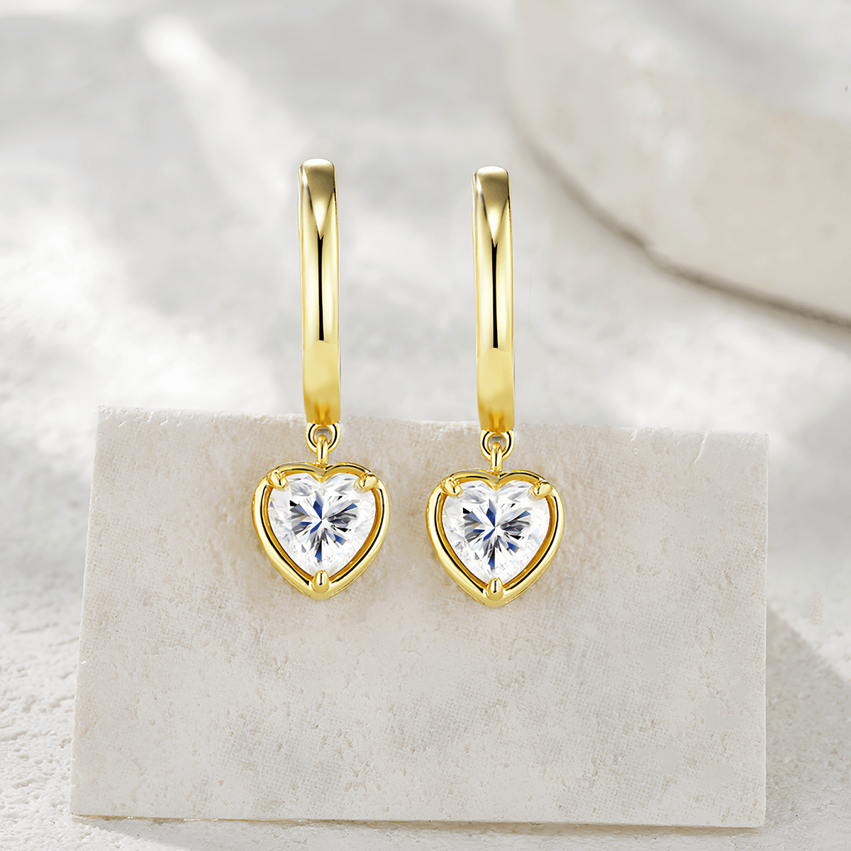 14K Gold Plated 925 Sterling Silver 1ct Heart Moissanite Huggie Drop Earrings