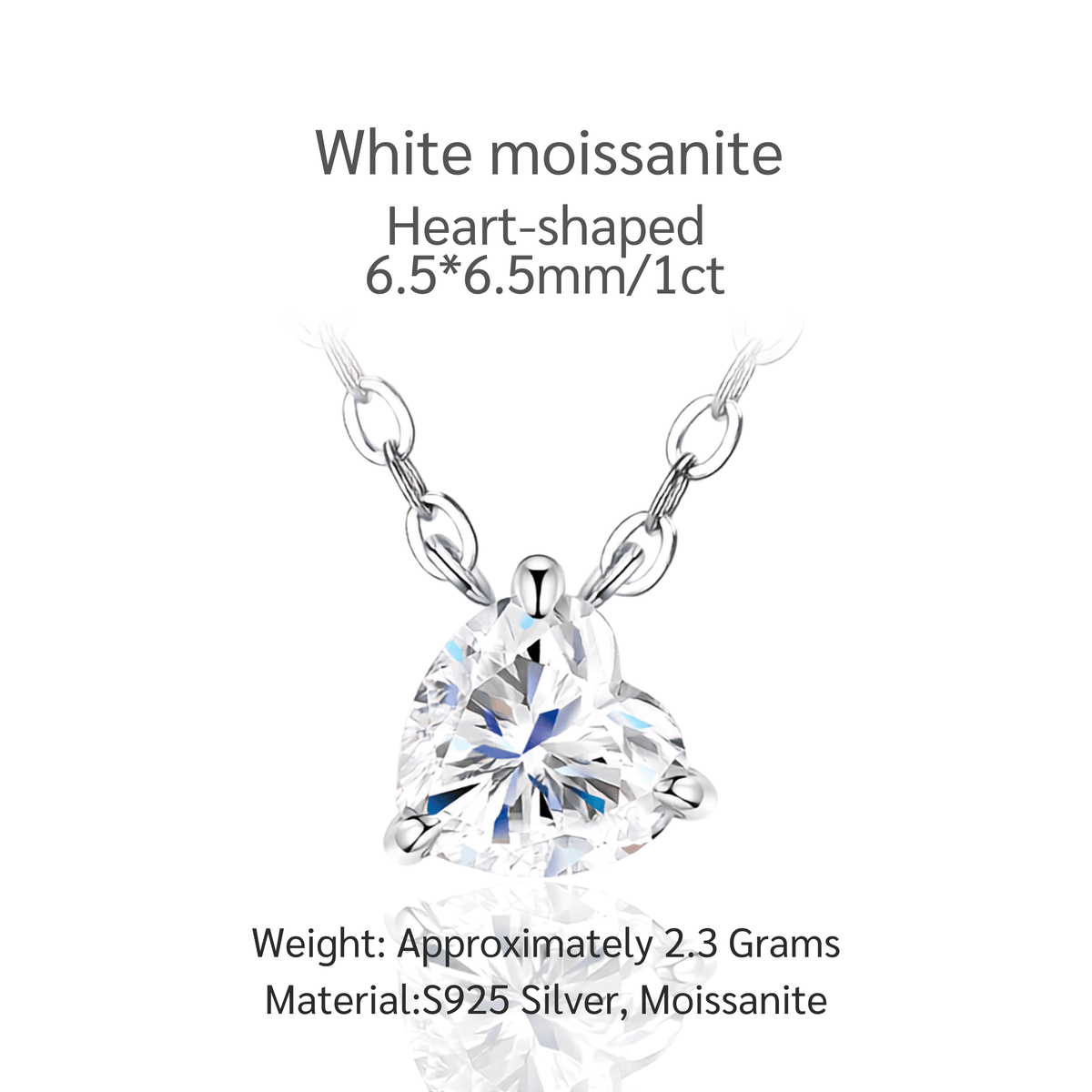 1ct Heart-Shaped Moissanite Solitaire Necklace in S925 Sterling Silver