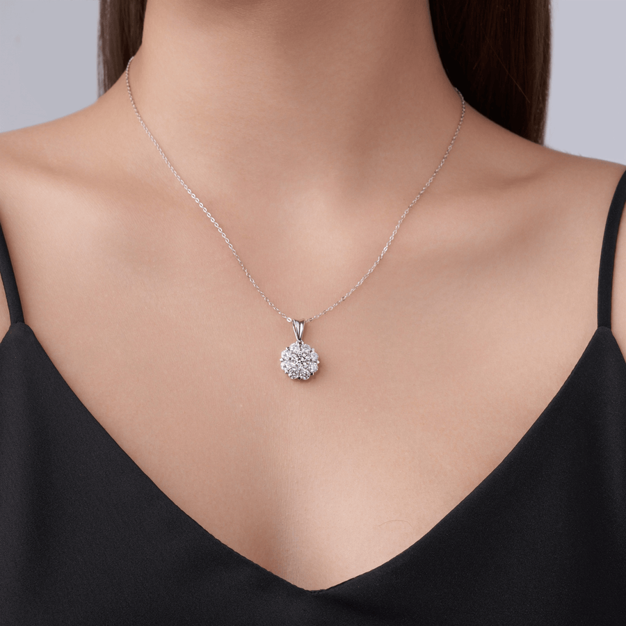 Sterling Silver Moissanite Cluster Pendant Necklace