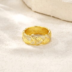 18K Gold Plated Moissanite Ring – 925 Sterling Silver Leaf Band