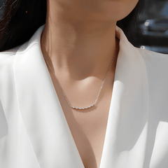 Moissanite Beaded Necklace 925 Sterling Silver – 7-Stone Station Design