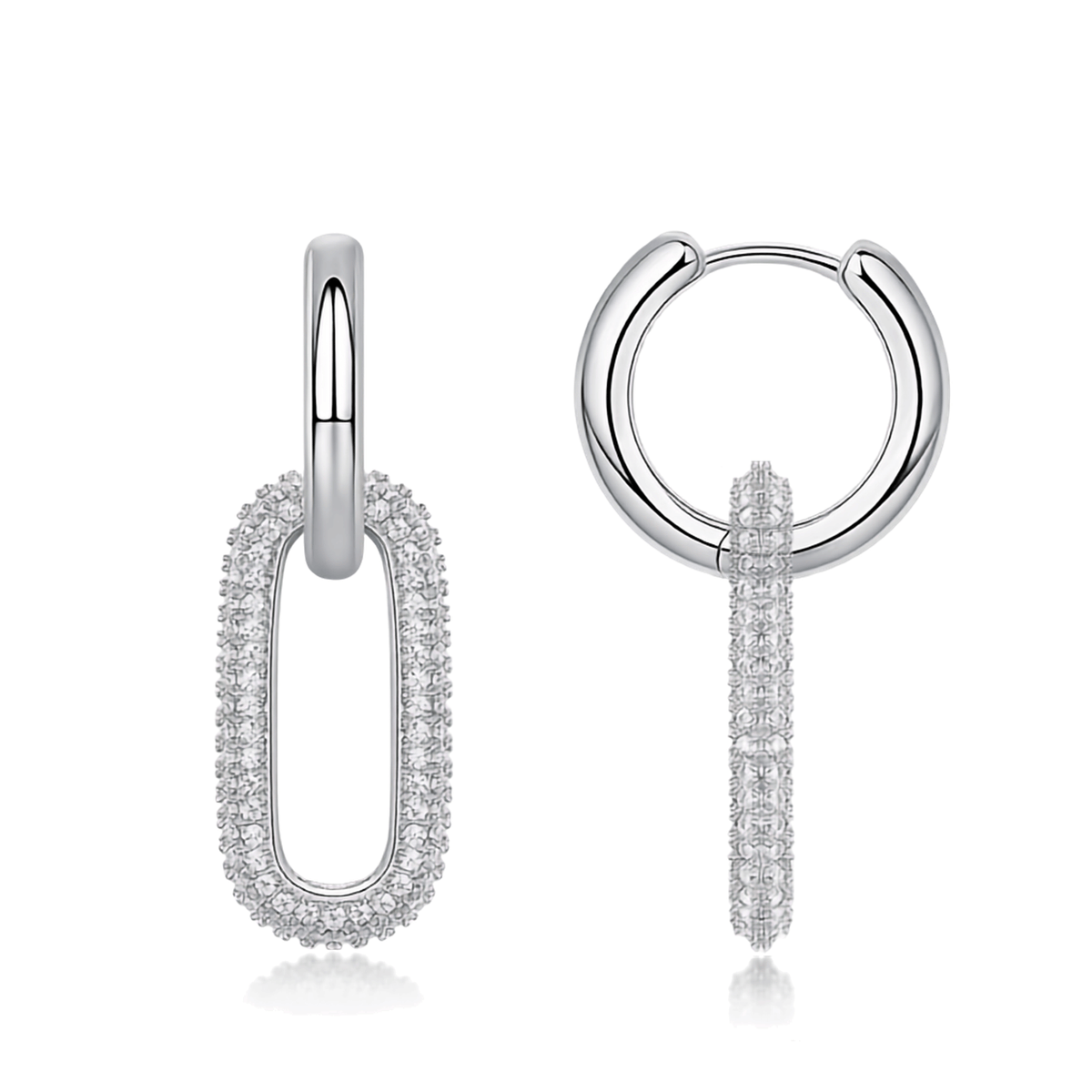 S925 Sterling Silver Moissanite Pavé Link Drop Hoop Earrings — Paperclip Dangle Design