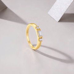 18K Gold Plated Moissanite Ring 925 Silver | Baguette Three Stone Stackable Band