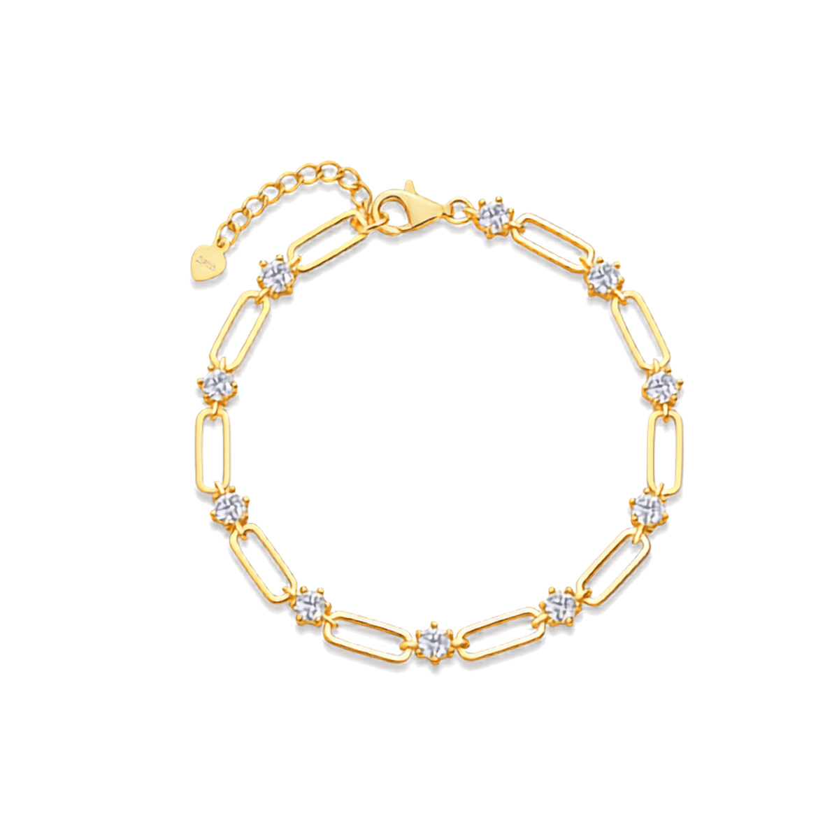 Moissanite Paperclip Link Bracelet – 14K Gold Plated Sterling Silver(Adjustable)