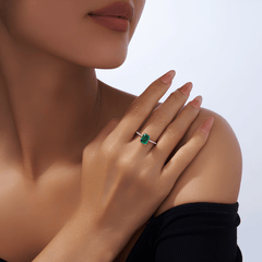 18K Gold Plated 925 Sterling Silver Emerald-Cut Green Moissanite Ring | Authentic Moissanite Pavé Engagement Ring + Certificate