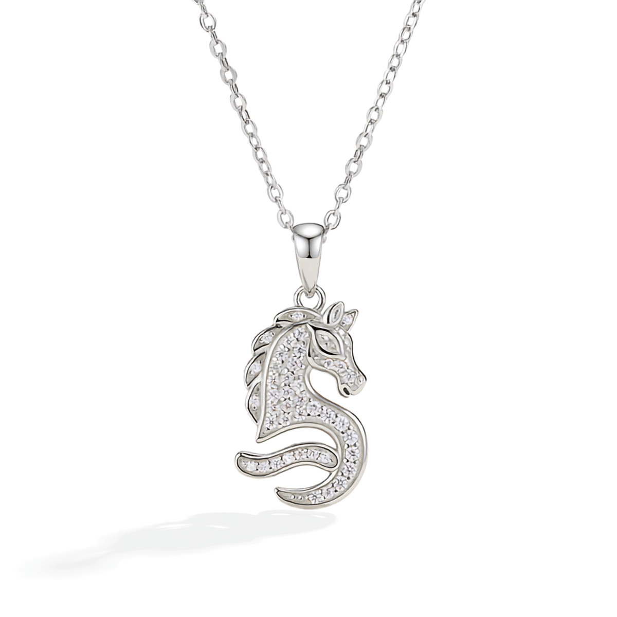 Sterling Silver Pavé Moissanite Horse Pendant Necklace