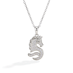 Sterling Silver Pavé Moissanite Horse Pendant Necklace