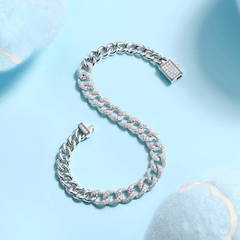 Moissanite Pavé Curb Chain Bracelet – S925 Sterling Silver