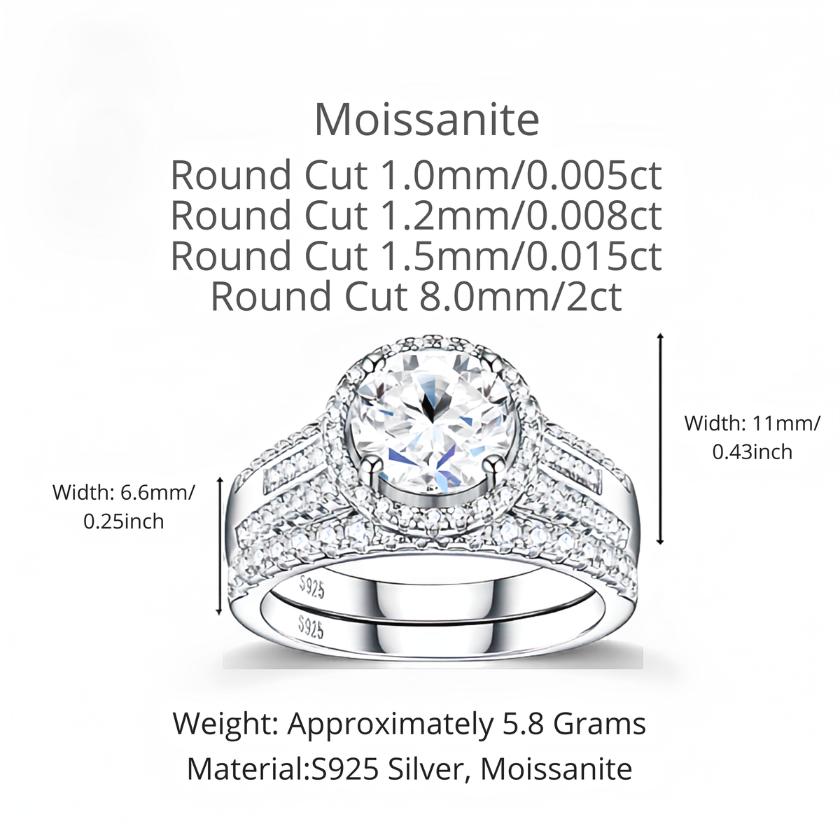 2.03ct Moissanite Engagement Ring in 925 Sterling Silver