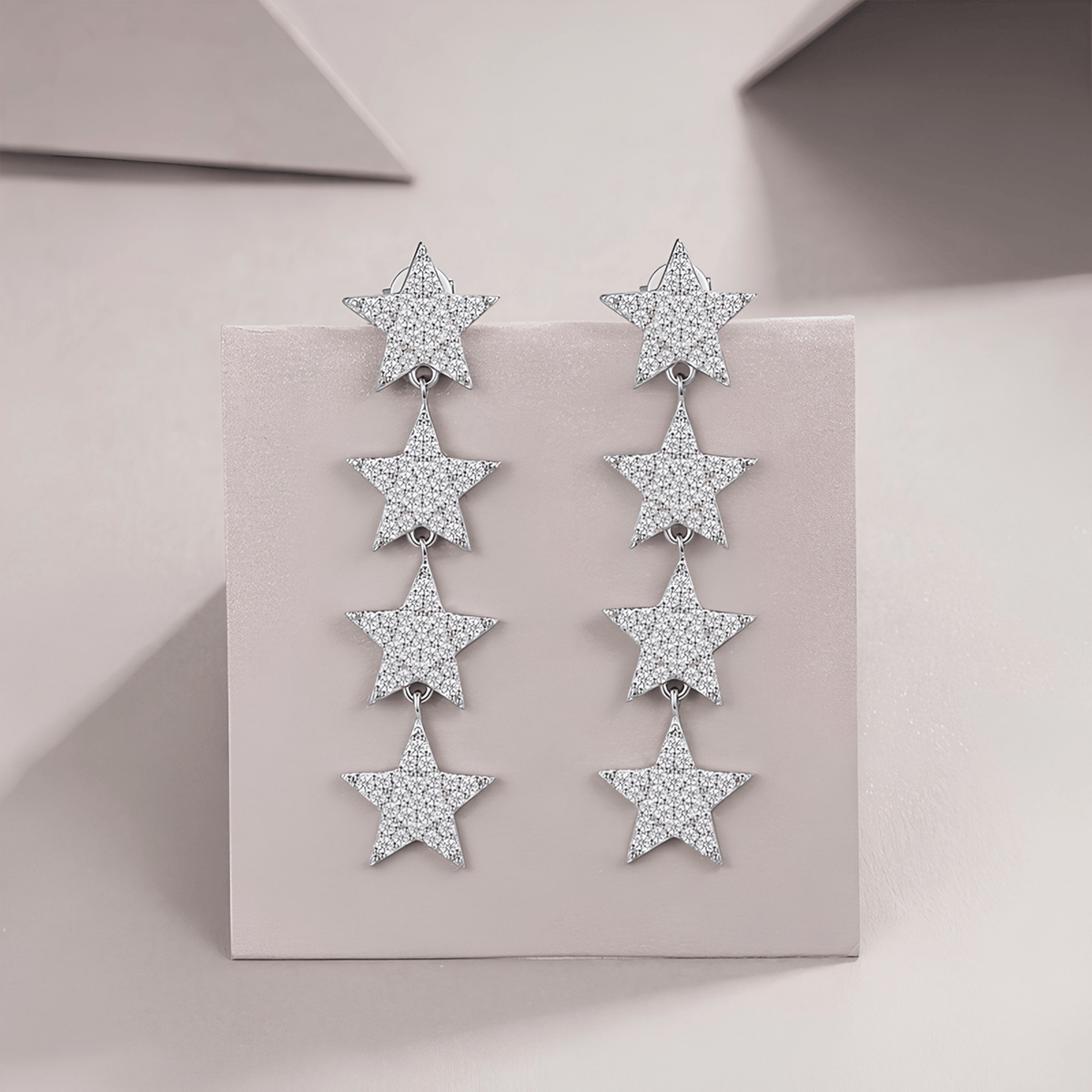 S925 Sterling Silver Moissanite Star Drop Earrings — Pavé Cascading Dangle Studs