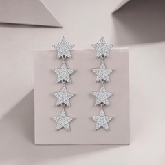 S925 Sterling Silver Moissanite Star Drop Earrings — Pavé Cascading Dangle Studs