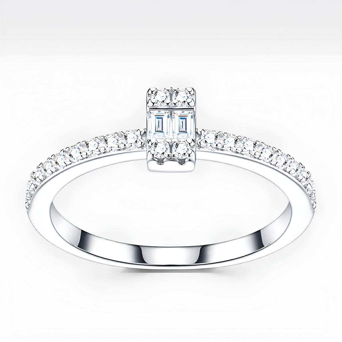 925 Sterling Silver Baguette Moissanite Pavé Ring | Authentic Moissanite Minimal Engagement/Promise Ring