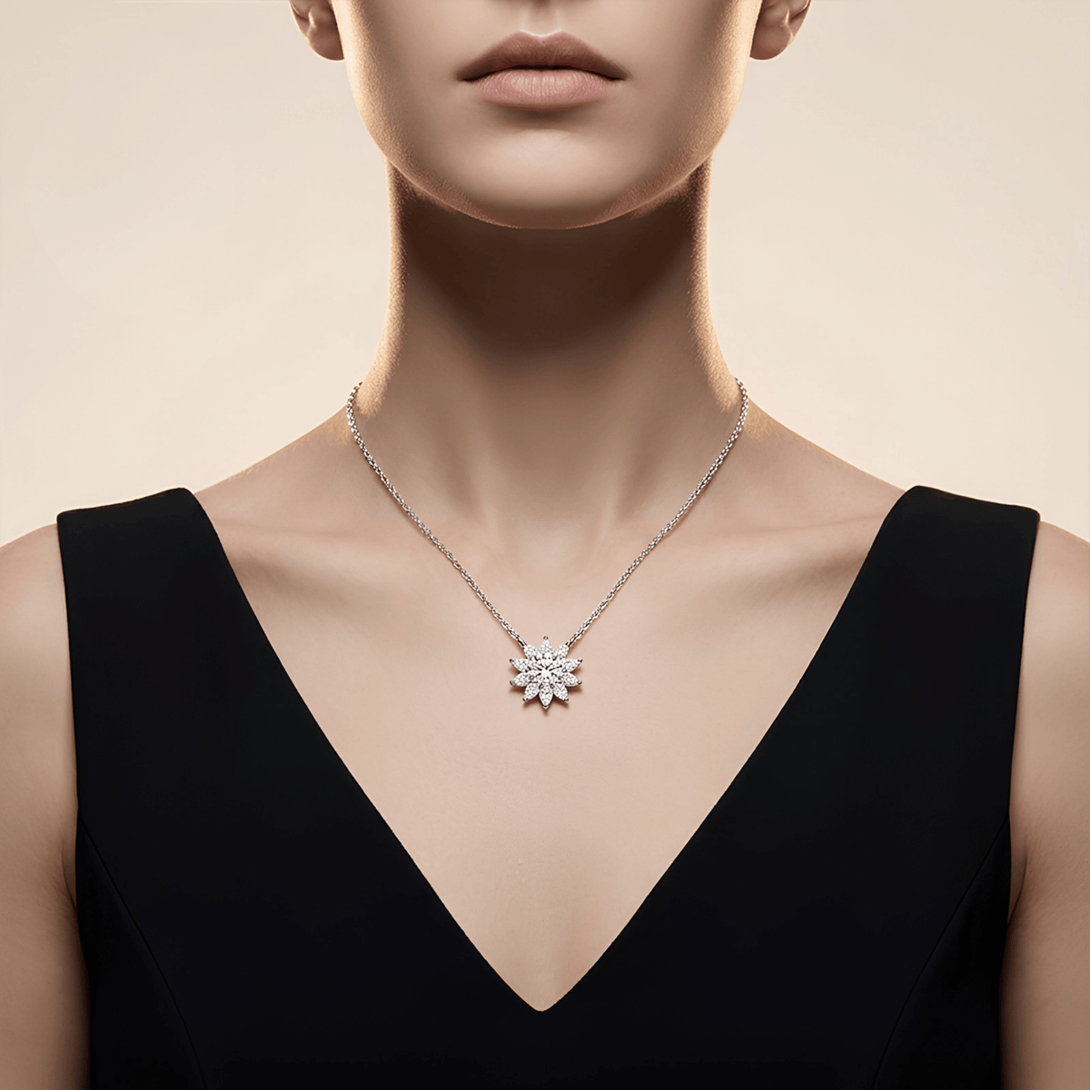 Authentic All-Moissanite Sunburst Floral Cluster Necklace in S925 Sterling Silver