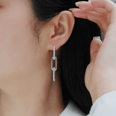 S925 Sterling Silver Moissanite Paperclip Link Drop Earrings — Pavé Linear Dangle
