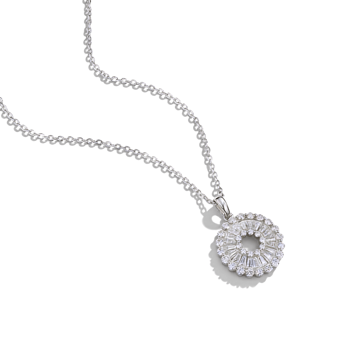 Sterling Silver Sunburst Mosaic Circle Moissanite Pendant Necklace