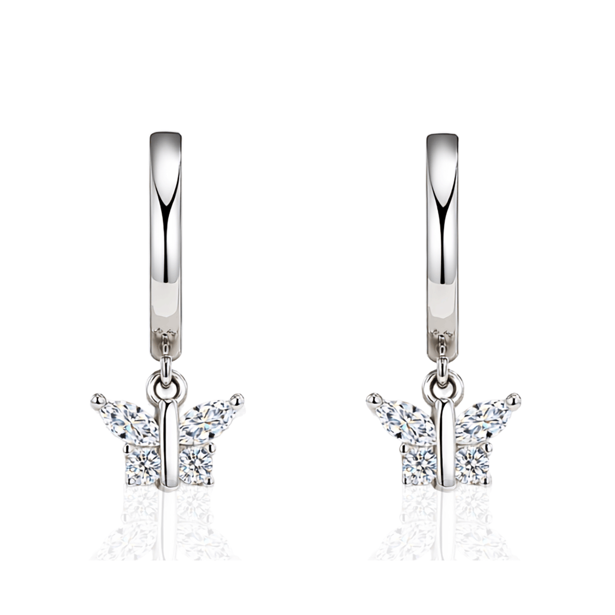 S925 Sterling Silver Moissanite Butterfly Drop Huggie Hoop Earrings — Marquise & Round Cut