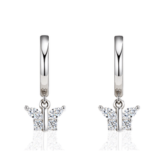 S925 Sterling Silver Moissanite Butterfly Drop Huggie Hoop Earrings — Marquise & Round Cut