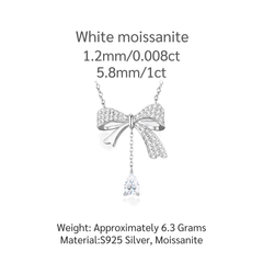 Moissanite Bow Necklace with Pear Drop – S925 Sterling Silver
