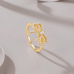 Bow Ring — Moissanite Ribbon Ring, 18K Gold Plated Sterling Silver
