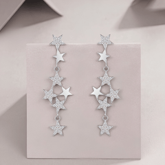 925 Sterling Silver Moissanite Celestial Star Drop Stud Earrings