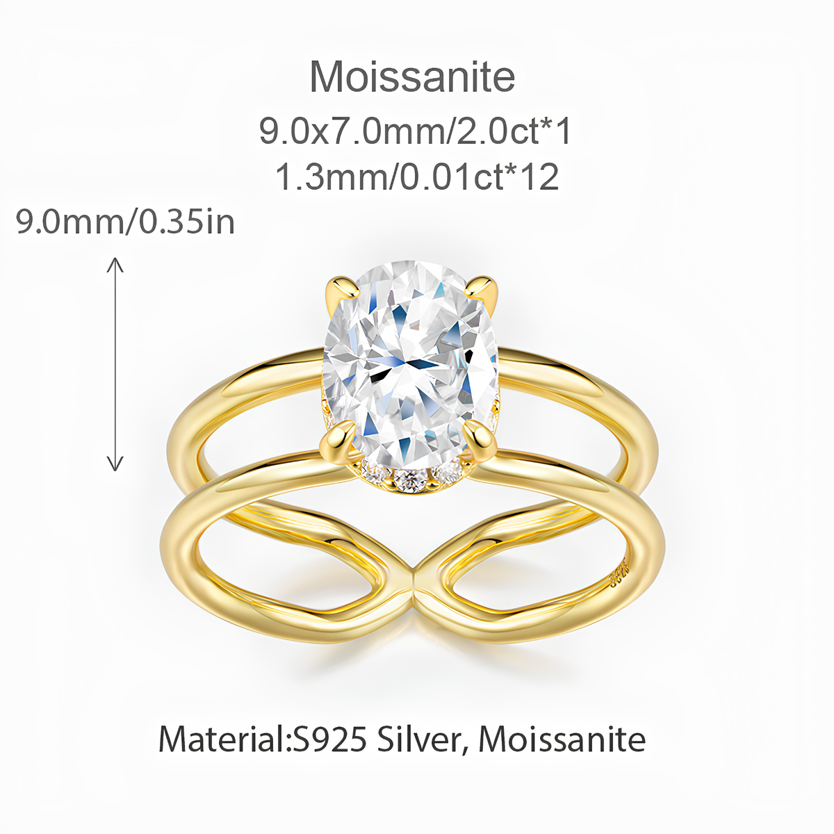 2.12ct Moissanite Ring – 18K Gold Plated 925 Sterling Silver