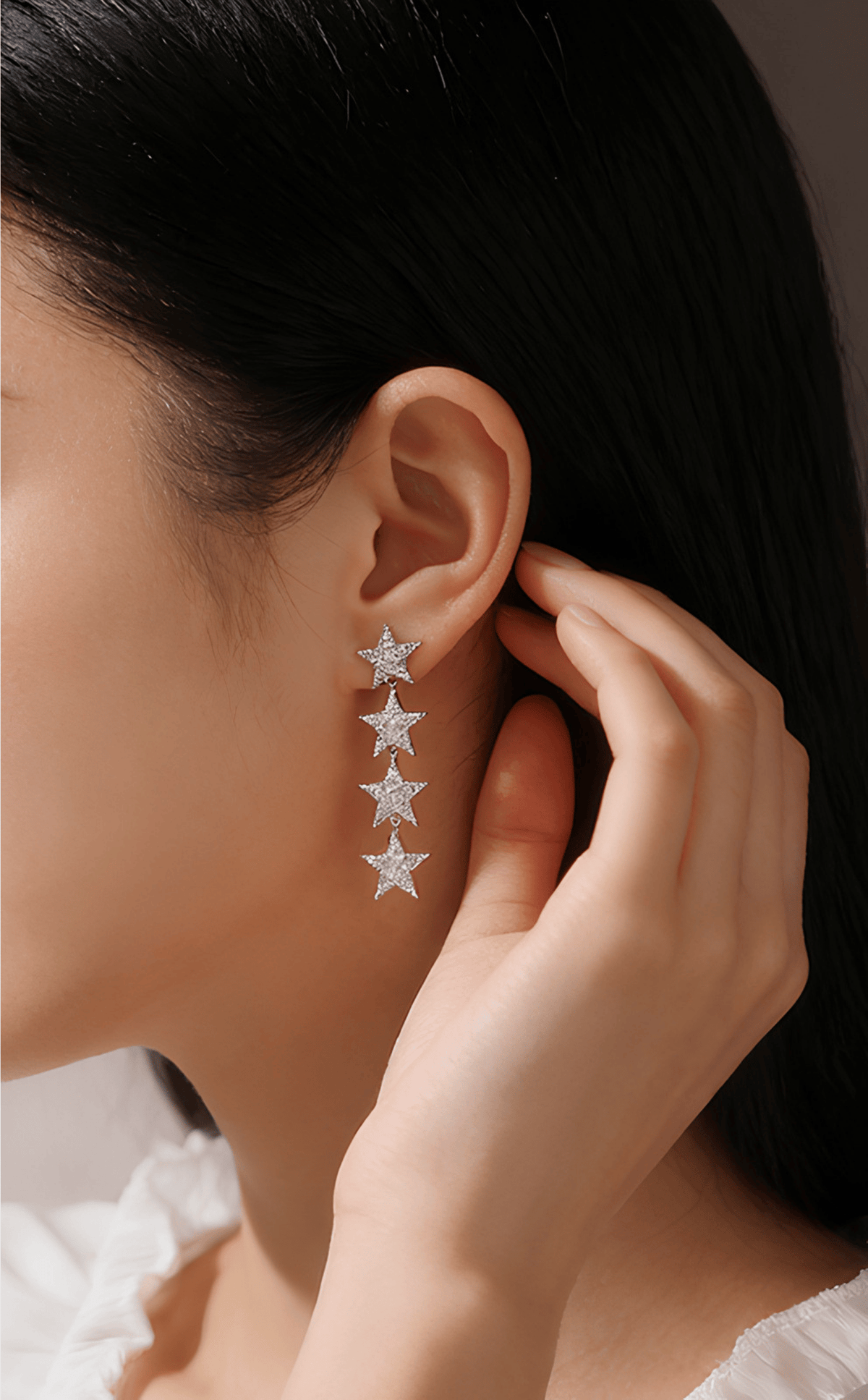 S925 Sterling Silver Moissanite Star Drop Earrings — Pavé Cascading Dangle Studs