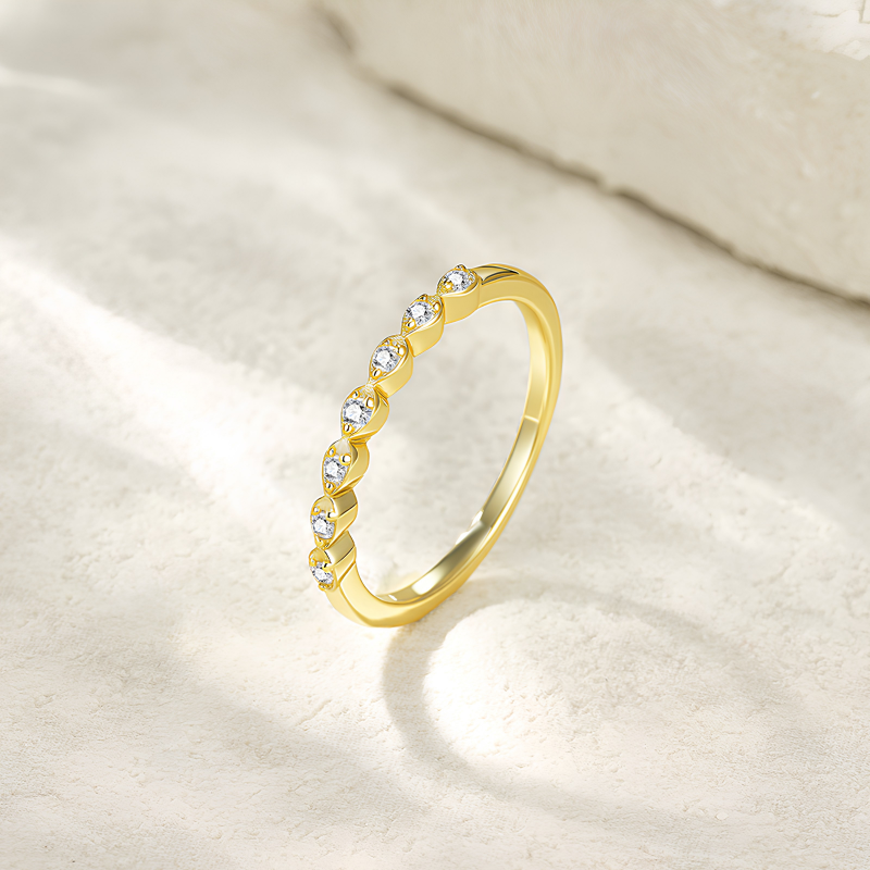 18K Gold Plated Moissanite Ring 925 Silver | Baguette Three Stone Stackable Band