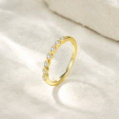 18K Gold Plated Moissanite Ring 925 Silver | Baguette Three Stone Stackable Band