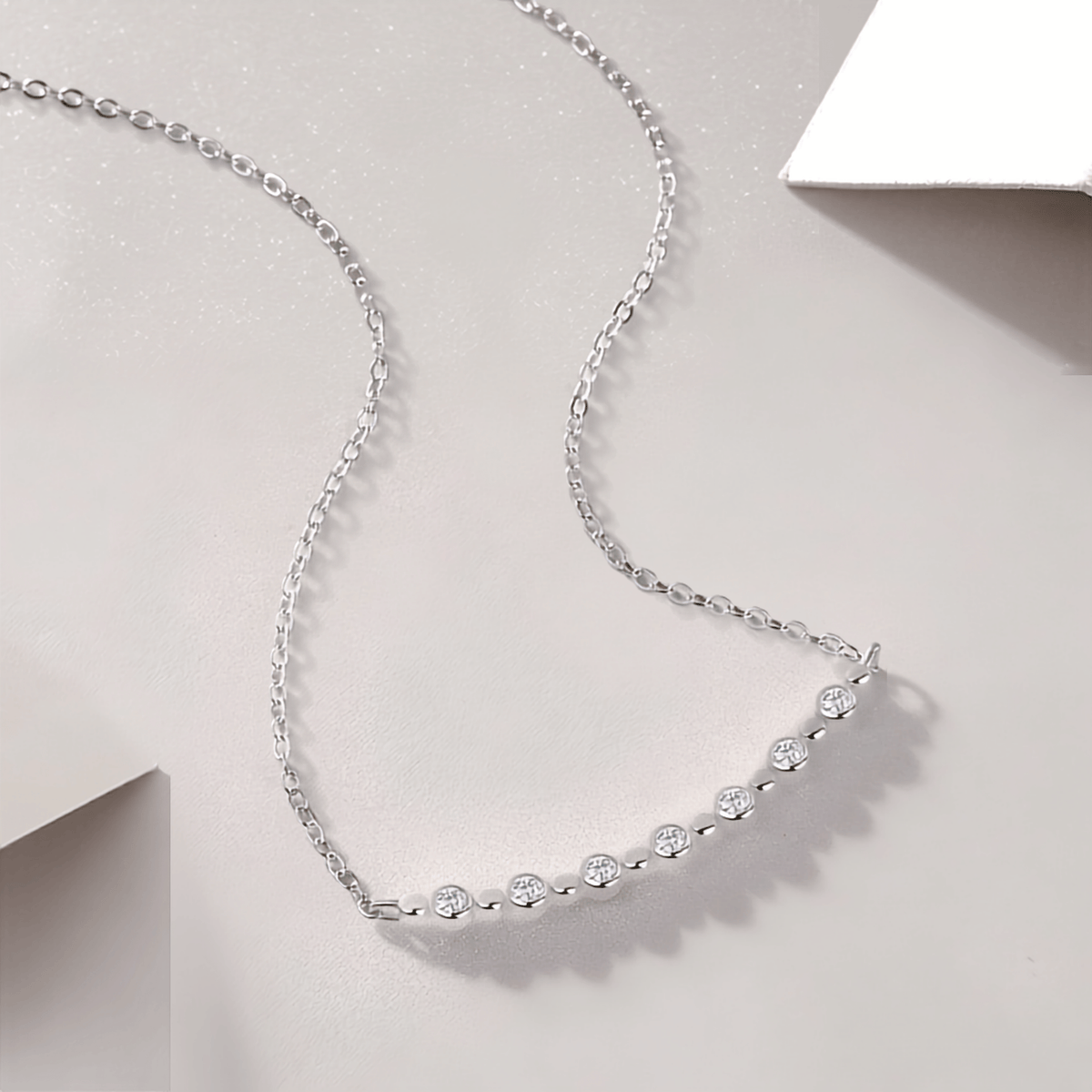 Moissanite Beaded Necklace 925 Sterling Silver – 7-Stone Station Design