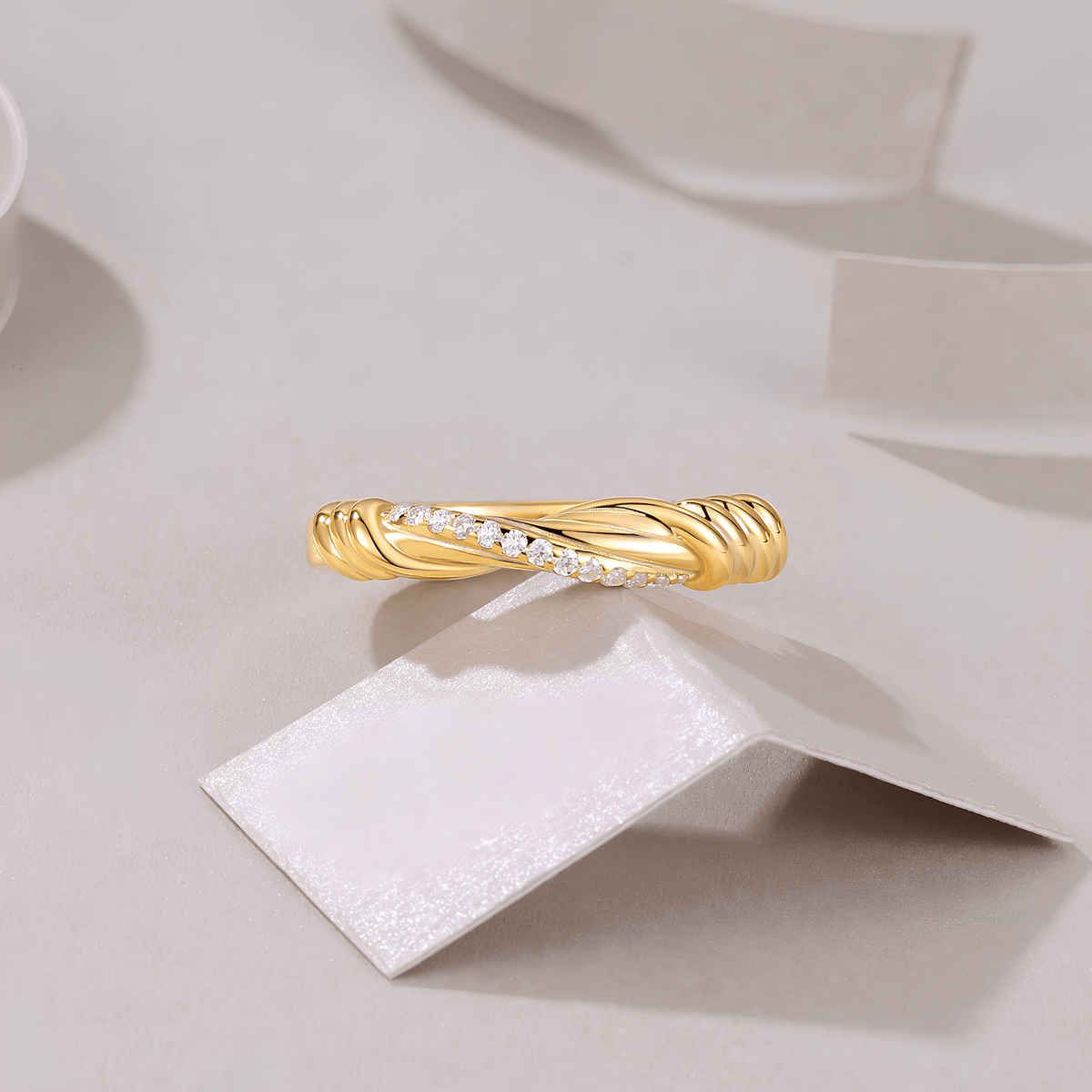 Moissanite Twisted Band Ring – Gold Tone Sterling Silver