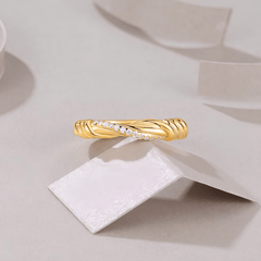 Moissanite Twisted Band Ring – Gold Tone Sterling Silver